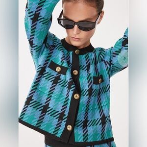Suncoo Paris Gaya cardigan gilet chanel plaid blue green office party chic S